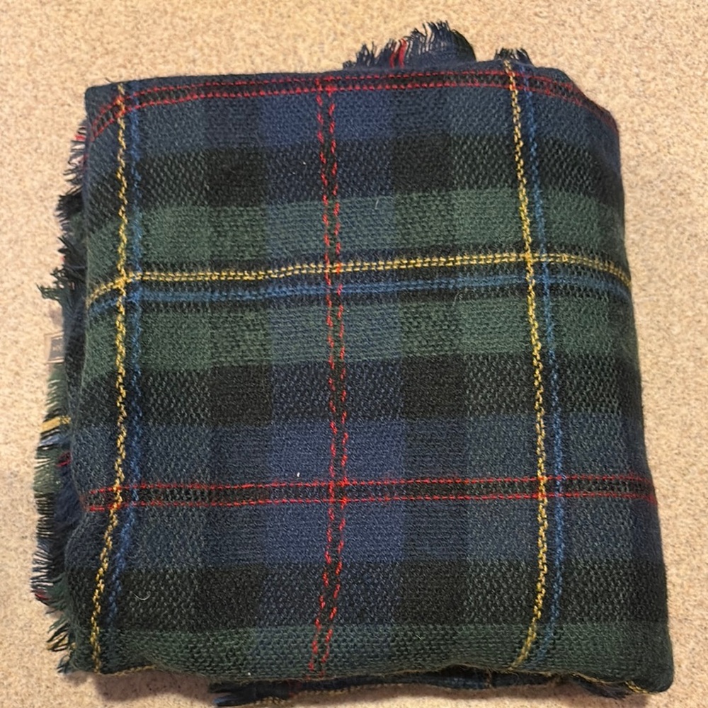 Plaid Wool Scarf - Blue and Green